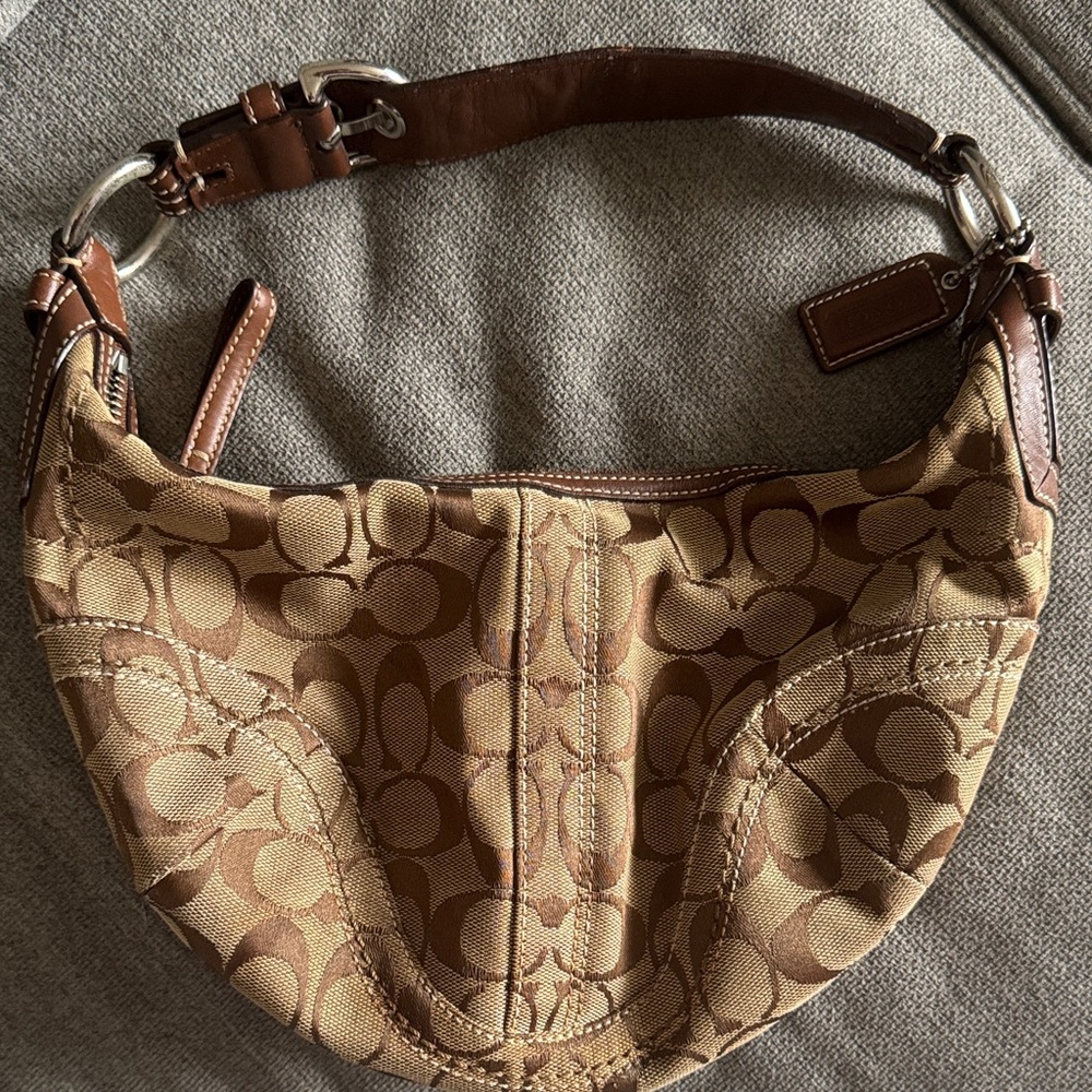 Coach E06k-10073 Tan Signature Canvas Leather Hobo Vintage Y2K Bag